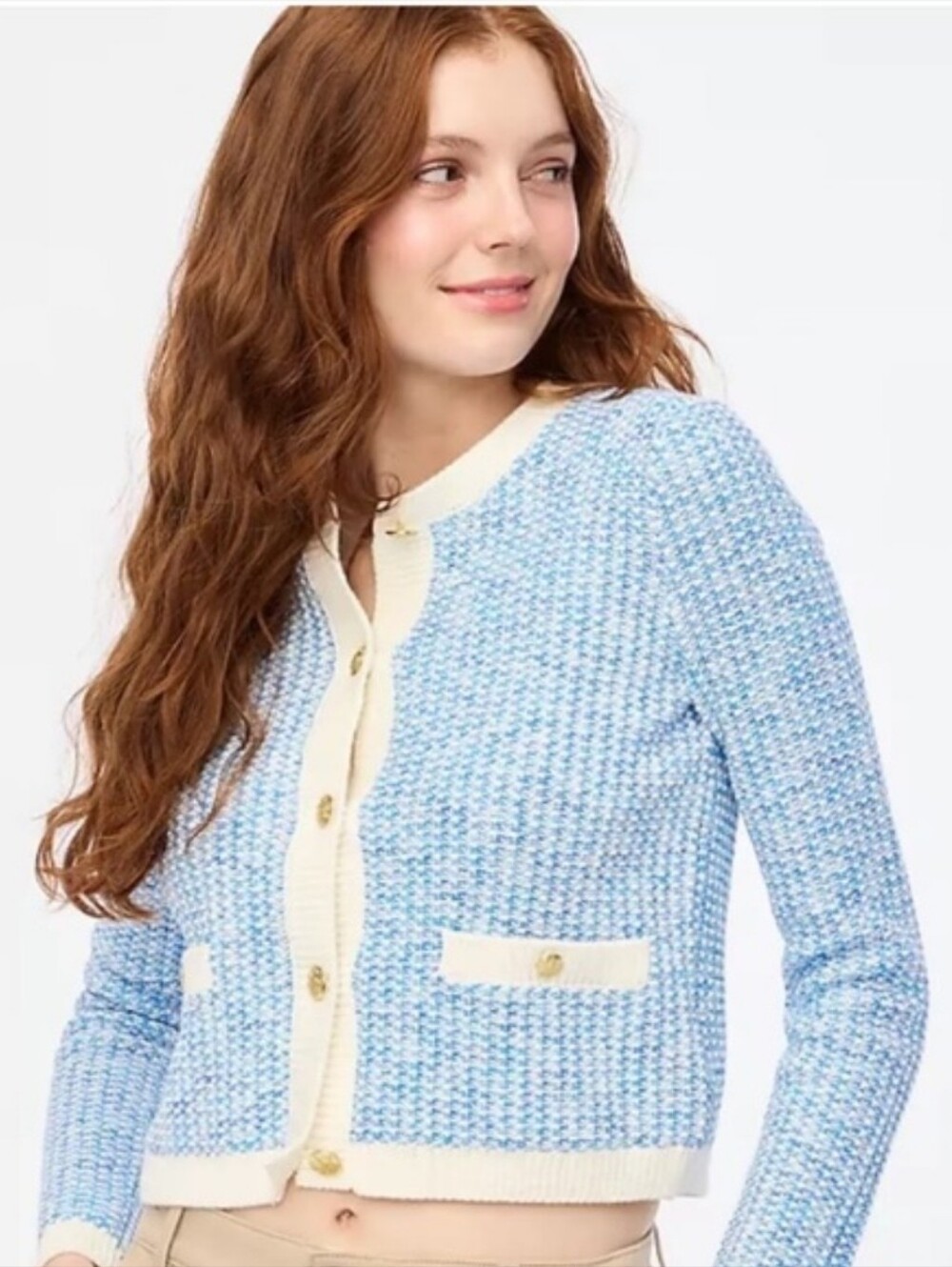 J. Crew Popcorn Stitch Lady Jacket Cardigan Sweater In Blue And White Size XS